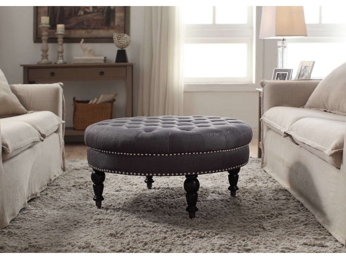 Linon Isabelle Round Tufted Ottoman Ashley