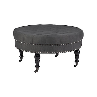 Isabelle Round Tufted Ottoman, Charcoal, large