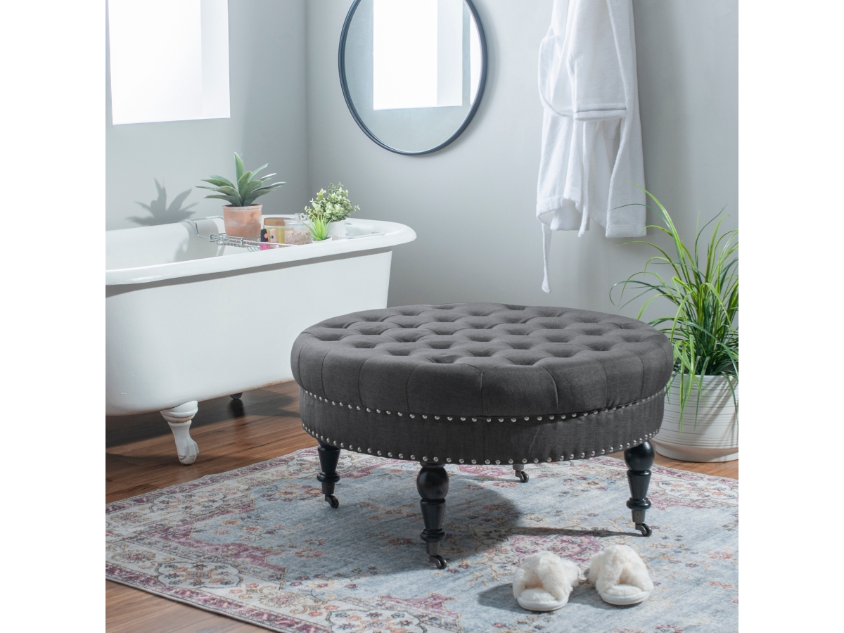 Linon isabelle round tufted ottoman discount