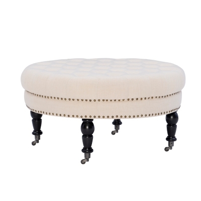 Isabelle Round Tufted Ottoman, Natural, large