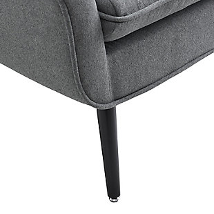 Can’t decide between modern and mid century? Enjoy the best of both trends with this fashion-forward retro chair in gray. Sporting architectural angles, canted legs and button tufting, it’s seating taken to an art form.Made of wood and engineered wood | Foam cushioned seats | Gray polyester fabric | Button tufting | Legs in black finish | Some assembly required
