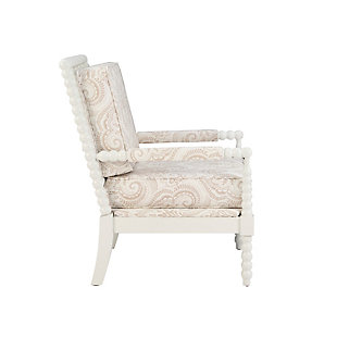 Inject a splash of West Indies-inspired design with this artisan accent chair. Classic spindle styling is beautifully paired with beige upholstery in a lively paisley design. With plush seat and back cushions, this rubberwood chair is every bit as comfortable as it is complementary.Made of wood | Cream finish | Polyester upholstery | Foam filled seat and back cushions | Assembly required