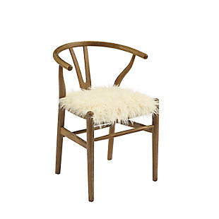 Put this on your wish list. This whimsical wishbone chair adds the perfect amount of fun style to your space. Thanks to the neutral earth tones of this clean-lined chair, you won’t have any trouble finding a place to show it off. A fabulous faux fur seat adds to the cushiony comfort.Made of oak wood and engineered wood | Neutral brown gray washed finish | Faux fur seat