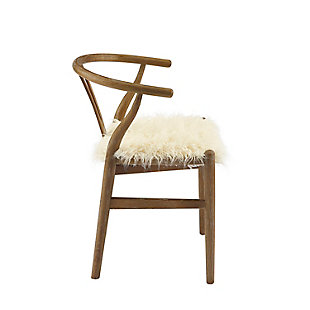Put this on your wish list. This whimsical wishbone chair adds the perfect amount of fun style to your space. Thanks to the neutral earth tones of this clean-lined chair, you won’t have any trouble finding a place to show it off. A fabulous faux fur seat adds to the cushiony comfort.Made of oak wood and engineered wood | Neutral brown gray washed finish | Faux fur seat