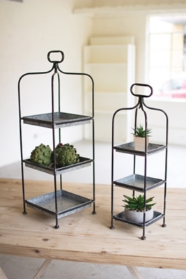 Metal Display Stands with Galvanized Trays (Set of 2), , large
