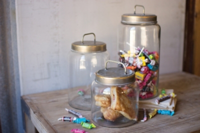 Glass Jars with Metal Lids (Set of 3), Bronze