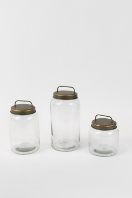 Glass Jars with Metal Lids (Set of 3), , large