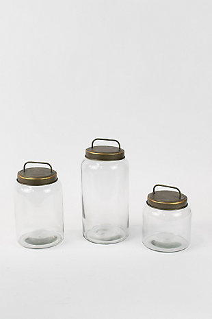Glass Jars with Metal Lids (Set of 3), , large