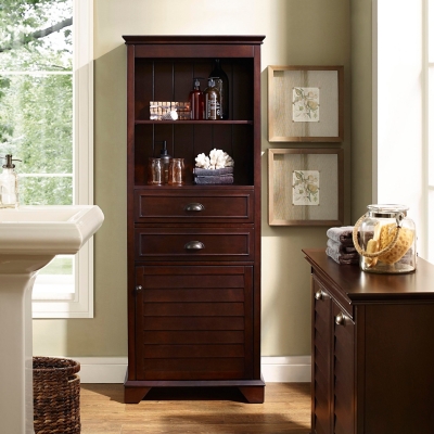 Bathroom Linen Storage Tower Cabinet Elements Acacia - Gray Wood