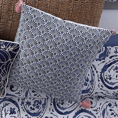 Paisley Decorative Pillow, White/Navy