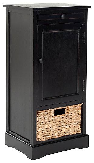 Wicker Basket Tall Storage Cabinet, Distressed Black, large
