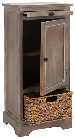 Wicker Basket Tall Storage Cabinet, Vintage White, large
