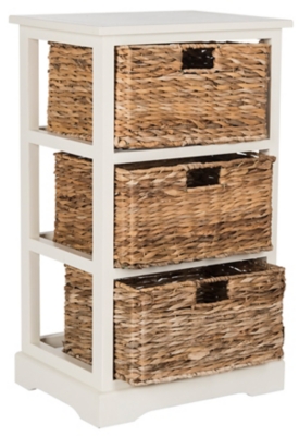 Three Tiered Basket Storage Shelf, Distressed White, large