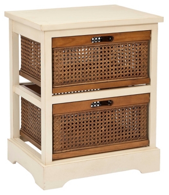 Storage Cabinet Storage Unit with 2 Wood Drawers and 4 Wicker