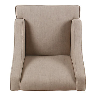 The graceful swoop-arm styling of this accent chair sets the tone for all proclaimed casually cool spaces. A rich wood finish, designer fabric and welted cushions perfect the laid-back vibe.Made of wood and engineered wood | Attached cushions | Medium firm foam and sinuous spring cushions | Woven tan linen-feel upholstery | Welted seams | Exposed legs with walnut finish | Assembly required