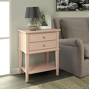 Nia Cottage Hill Accent Table with 2 Drawers, Pink, rollover