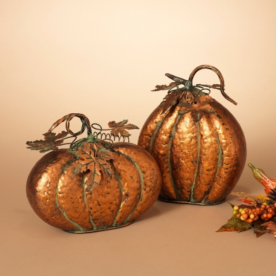 Decorative Assorted Metal Harvest Tabletop Pumpkins (set Of 2), , large