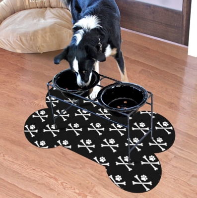 Surfaces Matey Skull Bone Pet Feeding Mat, Black, large