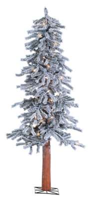 Decorative 5' Pre-lit Flocked Alpine Tree With 100 Clear Lights, , large