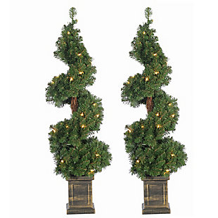 Decorative 2-piece Pre-lit Potted Spiral Trees, , large