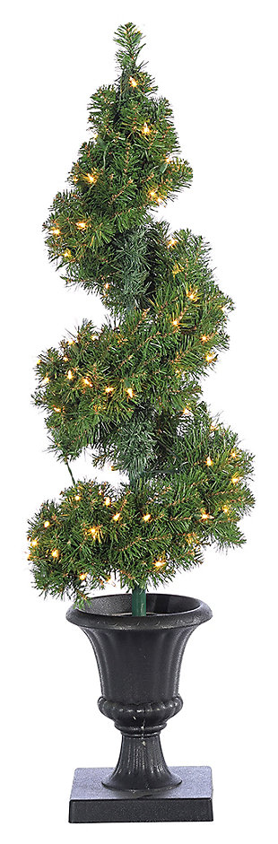 Decorative 4' Pre-lit Potted Spiral Tree With Round Branch Tips, , large
