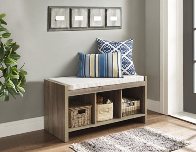 Carolina Storage Bench, Distressed Gray Oak, rollover