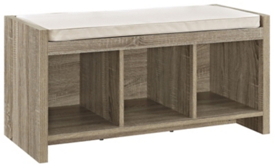 Carolina Storage Bench, Distressed Gray Oak, large