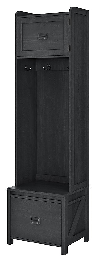 Cohen Entryway Hall Tree with Storage Bench, Black/Oak, large