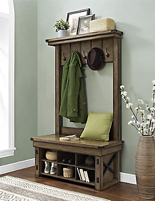 Entryway Storage Ashley Furniture, Espresso Entryway Mini Hall Tree With Mirror Coat Hooks And Storage Bench
