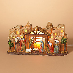 Decorative Nativity Scene With Manger And Bethlehem Backdrop, , rollover