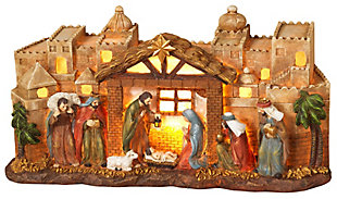 Decorative Nativity Scene With Manger And Bethlehem Backdrop, , large