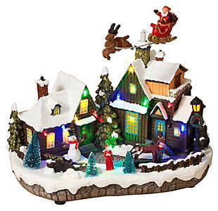 Decorative Holiday Village Scene With Moving Figurines, , large