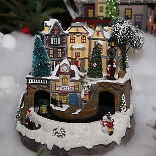 Decorative Fiber Optic Village With Moving Train And Train Station, , rollover