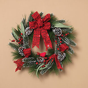 Decorative 24" Holiday Mixed Flocked Pine Wreath, , rollover