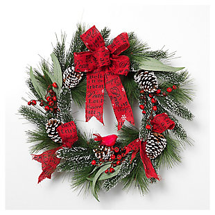 Decorative 24" Holiday Mixed Flocked Pine Wreath, , large