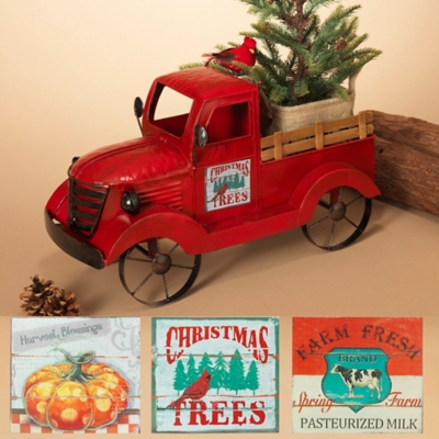 Decorative 18.9 Antique Red Truck With 3 Season Magnets