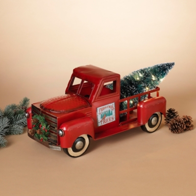 Decorative 21 Metal Truck With Lighted Christmas Tree, Red