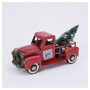 Decorative 21" Metal Truck With Lighted Christmas Tree, , large