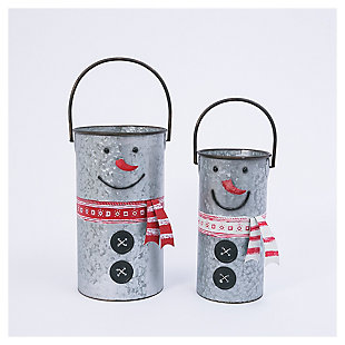 Decorative Nesting Metal Snowman Buckets (set Of 2), , large