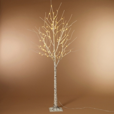 Decorative 6 Birch Bark Effect Lighted Tree With Led Lights, White