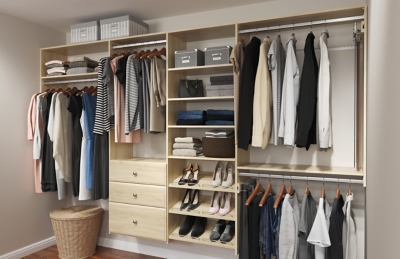 Corner Tower Closet Storage Wall Mounted Wardrobe Organizer Kit System with  Shelves, Honey Blonde