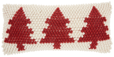 Mina Victory Mina Victory Holiday Pillows Xmas Tree Loops 12" X 24" Ivory Red Indoor Throw Pillow, , large