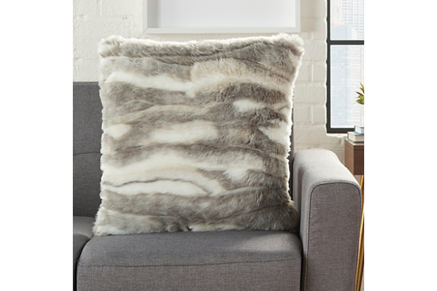 Indulge yourself with the luxurious feeling of faux angora. The lush texture will help you add a certain decadence to your space. Toss this sumptuous pillow anywhere you want to create a warm, plush ambiance.Made of faux angora rabbit fur with polyester back | Soft polyfill | Zipper closure | Spot clean | Imported