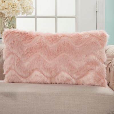 Modern Chevron Faux Fur Pillow, Blush Pink