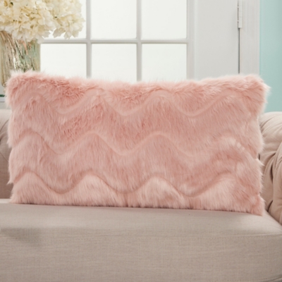 Mina Victory Mina Victory Faux Fur Chevron Faux Fur 14" x 24" Blush Indoor Throw Pillow, , large