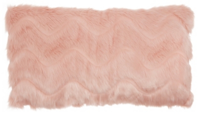 Mina Victory Mina Victory Faux Fur Chevron Faux Fur 14" x 24" Blush Indoor Throw Pillow, , large