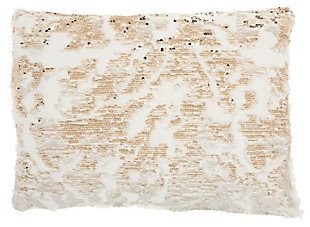 Modern Faux Fur Sequin Pillow, Ivory/Gold, large