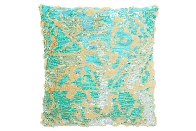 Indulge your taste for luxury with this faux fur sequin pillow. The delicious texture adds a certain decadence to your space. Toss this sumptuous pillow anywhere you want to create an inviting, artistic ambiance.Made of acrylic, sequins, faux fur with polyester back | Soft polyfill | Zipper closure | Spot clean | Imported