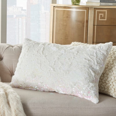 Modern Faux Fur Sequin Pillow, Soft Pink, large
