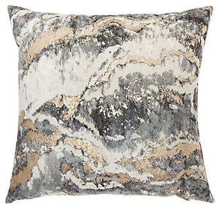 Modern Metallic Marble Pillow, Charcoal, large